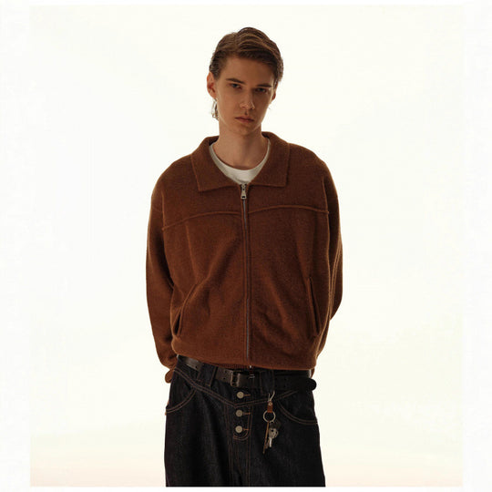 Herren Gestrickte Zipjacke mit Hemdkragen, Rippbündchen und verdeckten Eingrifftaschen Nord Taschen