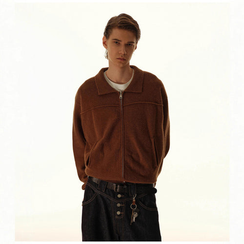 Herren Gestrickte Zipjacke mit Hemdkragen, Rippbündchen und verdeckten Eingrifftaschen Nord Taschen