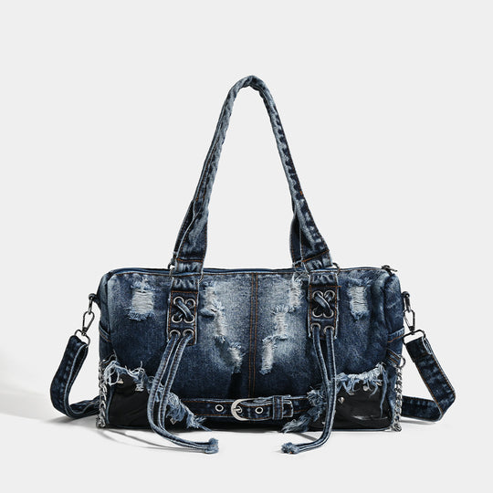 Damen Denim Umhängetasche mit angesagtem Destroyed-Effekt Nord Taschen