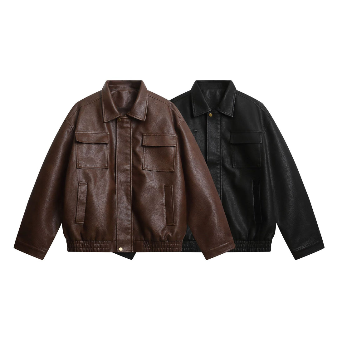Damen Kurz geschnittene Kunstlederjacke im Oversized‑Look mit Pattentaschen Nord Taschen