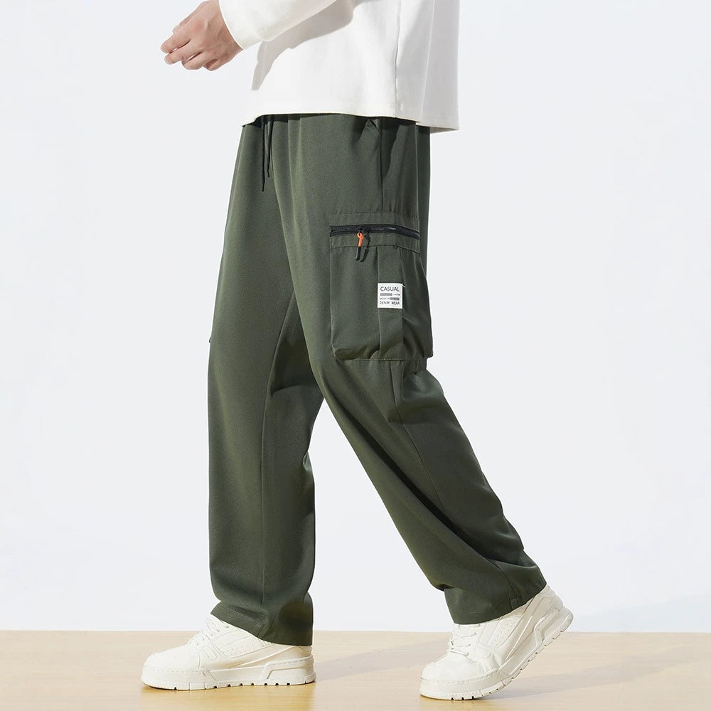 Herren Locker geschnittene Utility‑Cargohose mit Tunnelzugbund, Reißverschluss‑Beintaschen & geradem Bein Nord Taschen