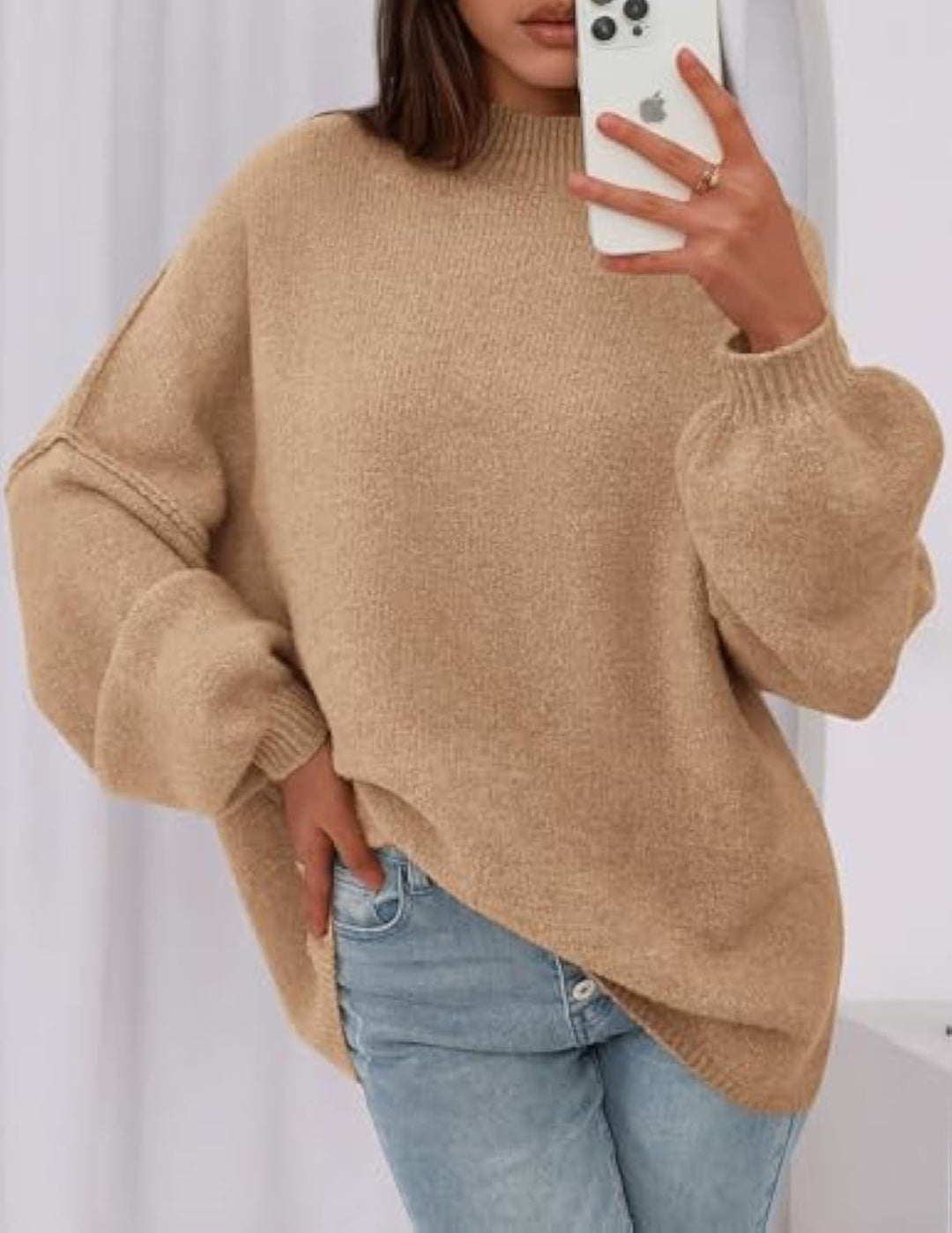 Damen Weicher Oversized Pullover Nord Taschen