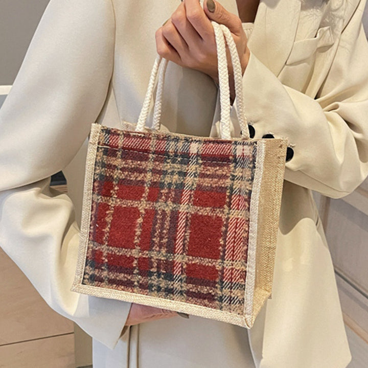 Damen Jute-Shoppingtasche mit modernem Hahnentritt-Muster Nord Taschen