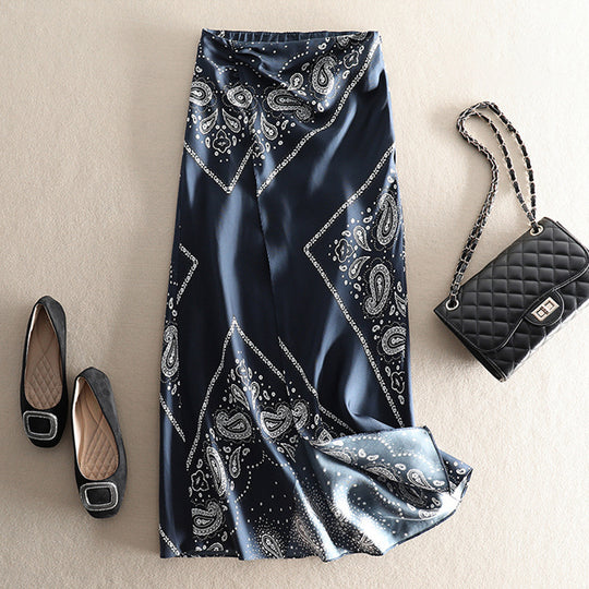 Damen Midirock aus Satin-Optik mit Paisley-Print, Bias-Cut & hohem Bund Nord Taschen