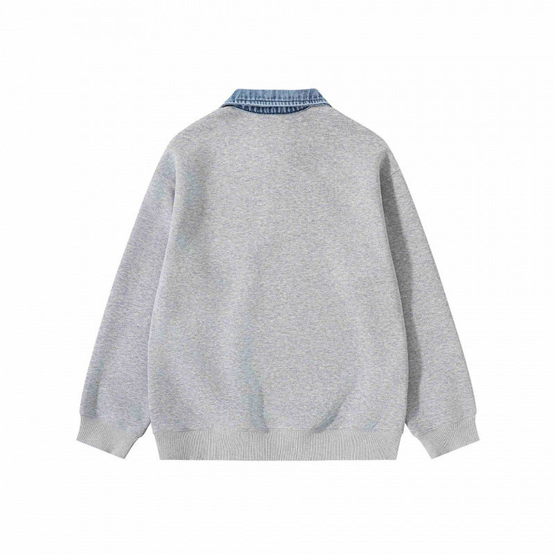 Unisex Oversize-Halbzip-Sweatshirt mit kontrastierendem Jeanskragen Nord Taschen