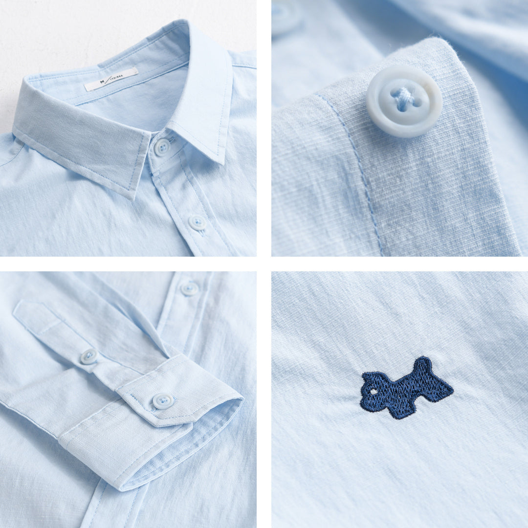 Herren Leichtes Baumwoll-Layering-Hemd mit integriertem T-Shirt-Einsatz und Hundestickerei Nord Taschen