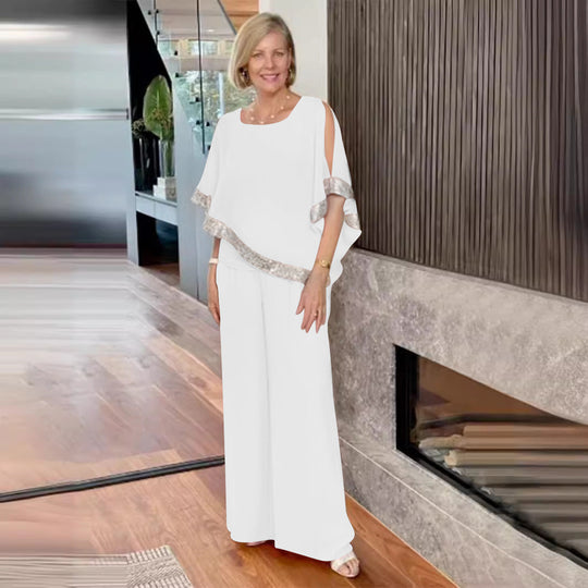 Damen elegantes Zweiteiler-Outfit mit luftiger Bluse und weitem Hosenstil Nord Taschen