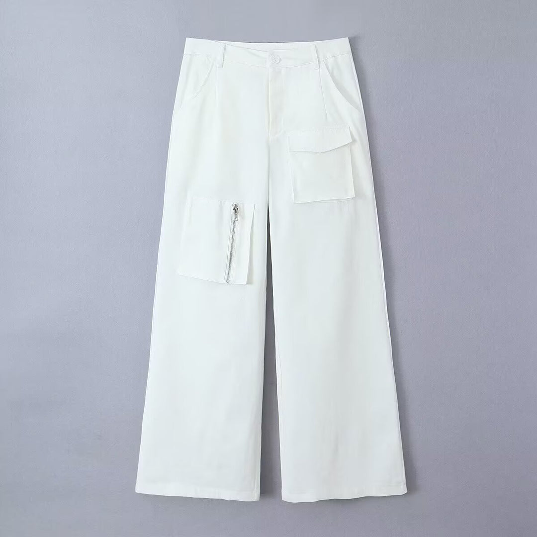 Damen Weite Cargo-Hose mit hoher Taille und Utility-Taschen Nord Taschen