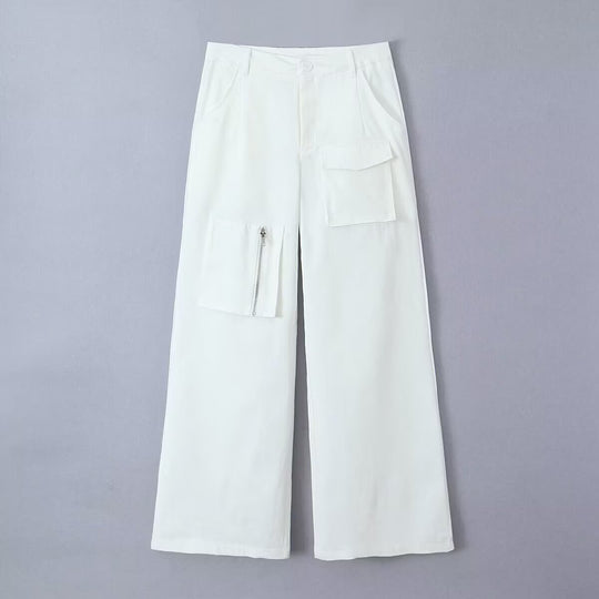 Damen Weite Cargo-Hose mit hoher Taille und Utility-Taschen Nord Taschen