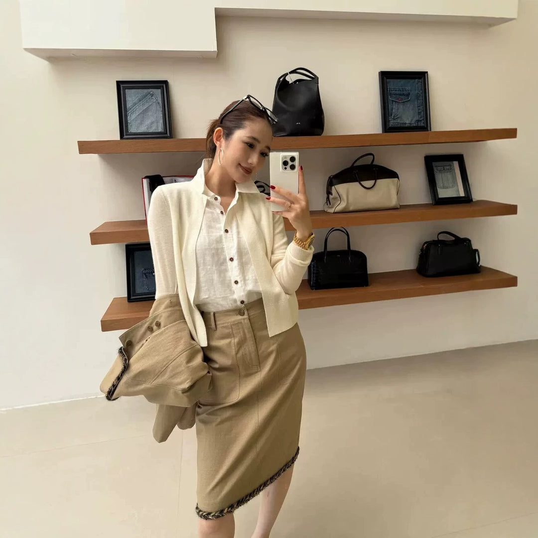 Damen Leichter Baumwollmix-Cardigan mit offenem Frontfall und feiner Struktur Nord Taschen