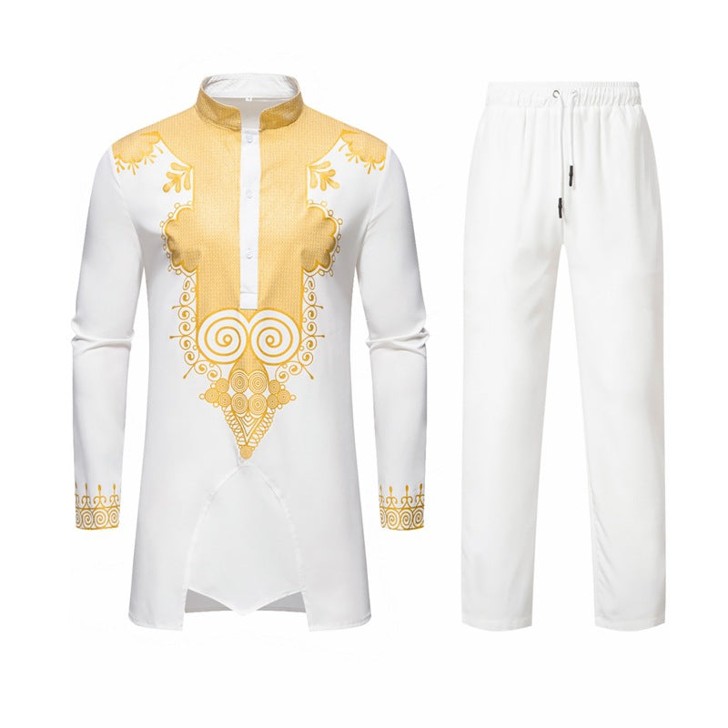 Herren Traditionelles Tunika-Set mit Mandarinkragen und goldverzierten Ornamenten Nord Taschen