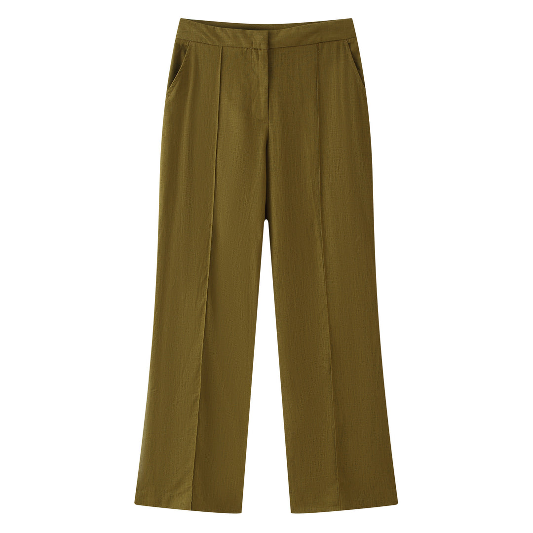 Damen Hochtaillierte weite Stoffhose mit Bügelfalte und seitlichen Eingrifftaschen Nord Taschen