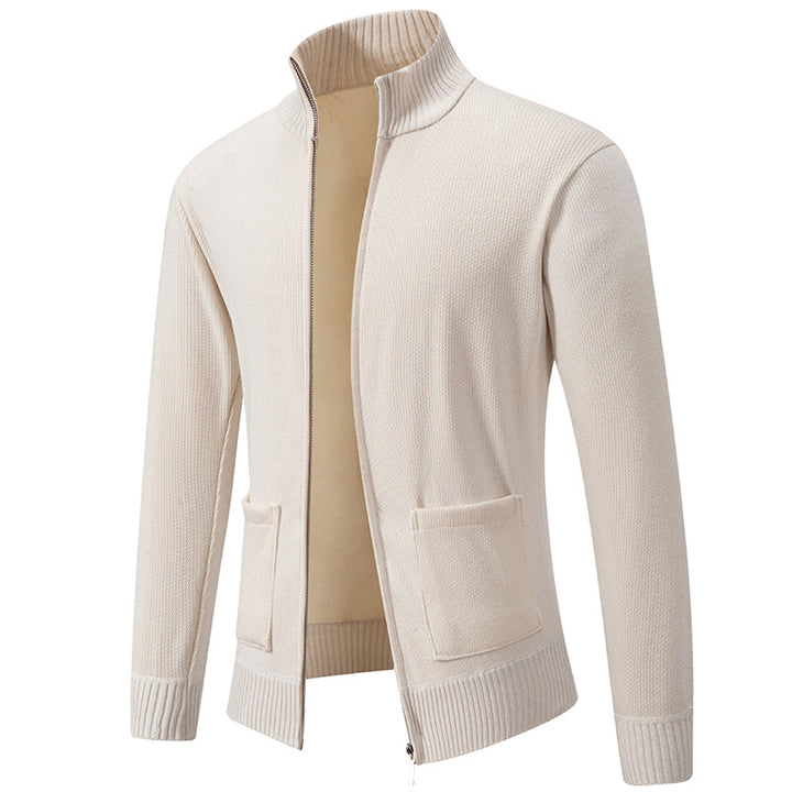 Herren feinstrukturierter Reißverschluss-Strickcardigan mit Stehkragen und aufgesetzten Taschen Nord Taschen