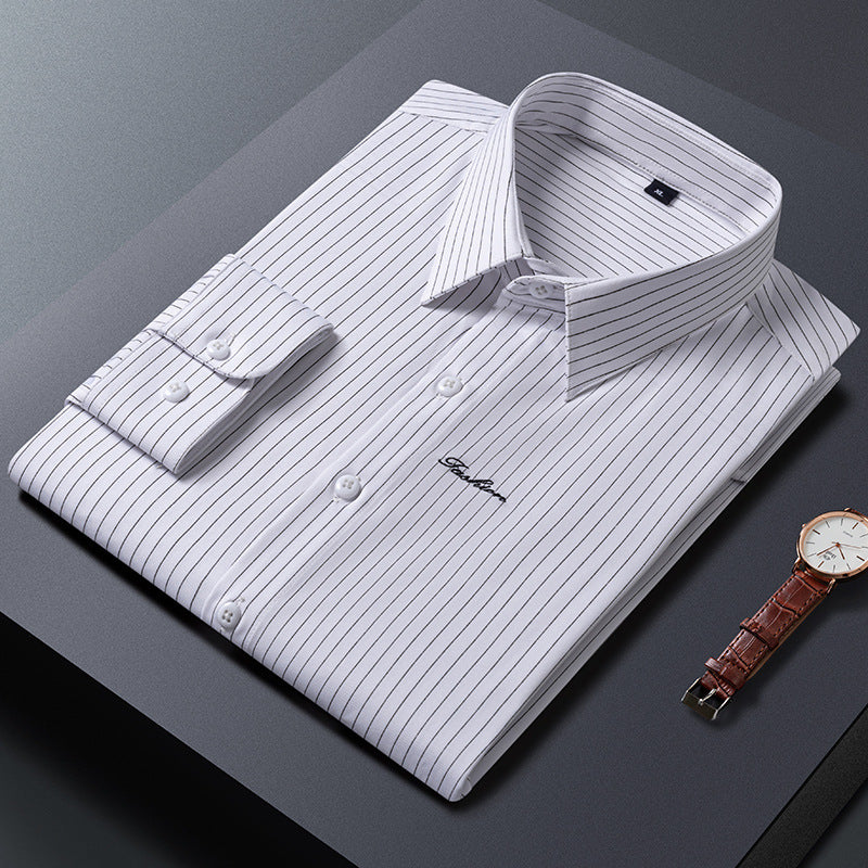 Herren Klassisches gestreiftes Business‑Hemd aus Baumwollmix mit Kentkragen und Brustlogo Nord Taschen