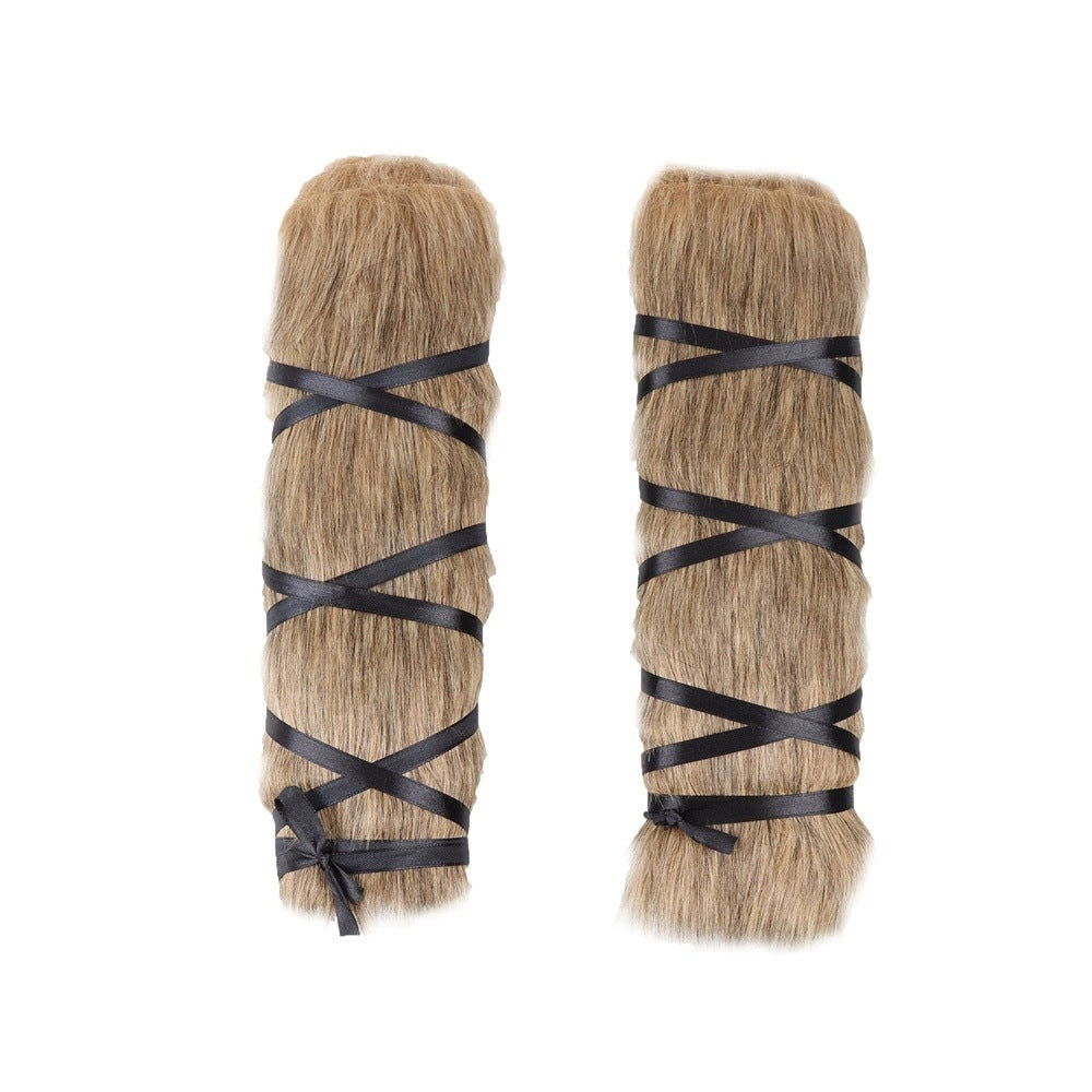 Herren Wikinger‑inspirierte Kunstpelz‑Armstulpen mit verstellbaren Wickelriemen Nord Taschen