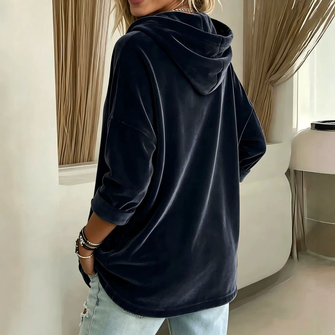 Damen Oversize Samt-Hoodie mit weiter Kapuze, Kängurutaschen und relaxter Silhouette Nord Taschen