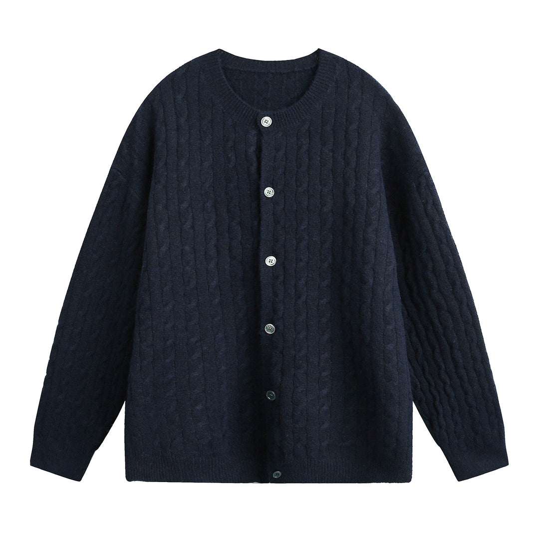 Damen Oversize Zopfmuster-Cardigan mit Rundhals, strukturierter Strickfläche und Perlmuttknöpfen Nord Taschen