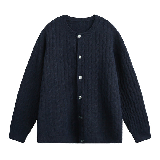 Damen Oversize Zopfmuster-Cardigan mit Rundhals, strukturierter Strickfläche und Perlmuttknöpfen Nord Taschen