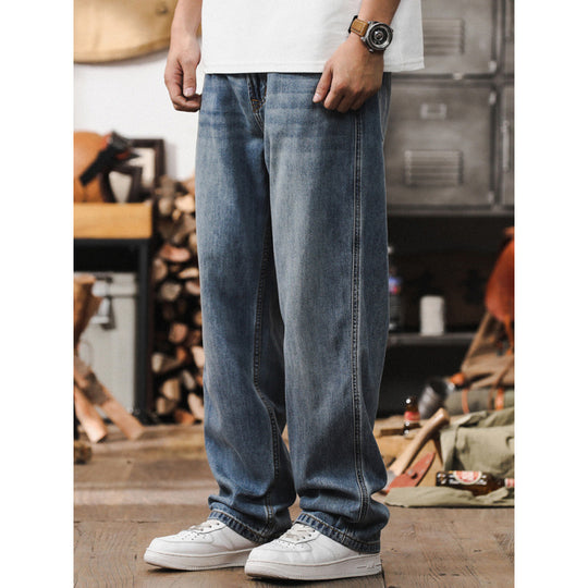 Herren Lockere Straight‑Leg Denim‑Jeans mit leichter Used‑Waschung und tiefem Schritt Nord Taschen