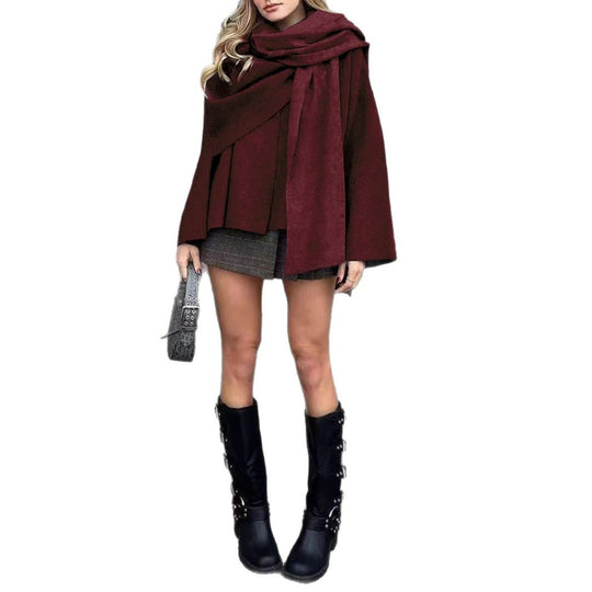 Damen Kurze Capejacke im Lagenlook aus Wollmix mit weitem Fledermausärmel Nord Taschen