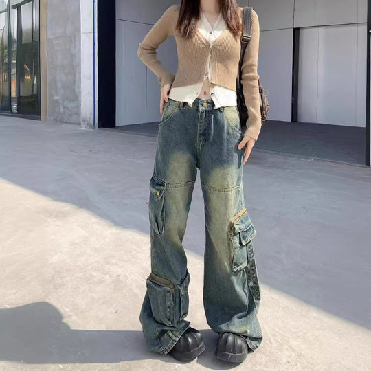 Damen Cargo-Jeans im lässigen Oversized-Stil mit praktischen Taschen und modischen Akzenten Nord Taschen