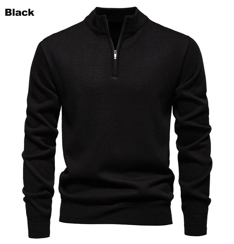 Herren feiner Strickpullover mit kurzem Reißverschluss und hohem Kragen