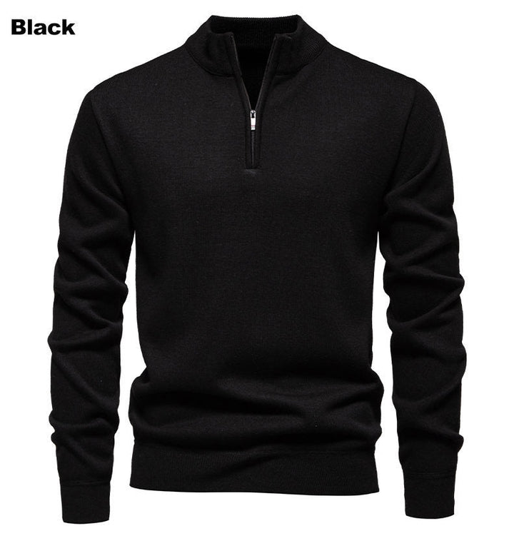 Herren feiner Strickpullover mit kurzem Reißverschluss und hohem Kragen