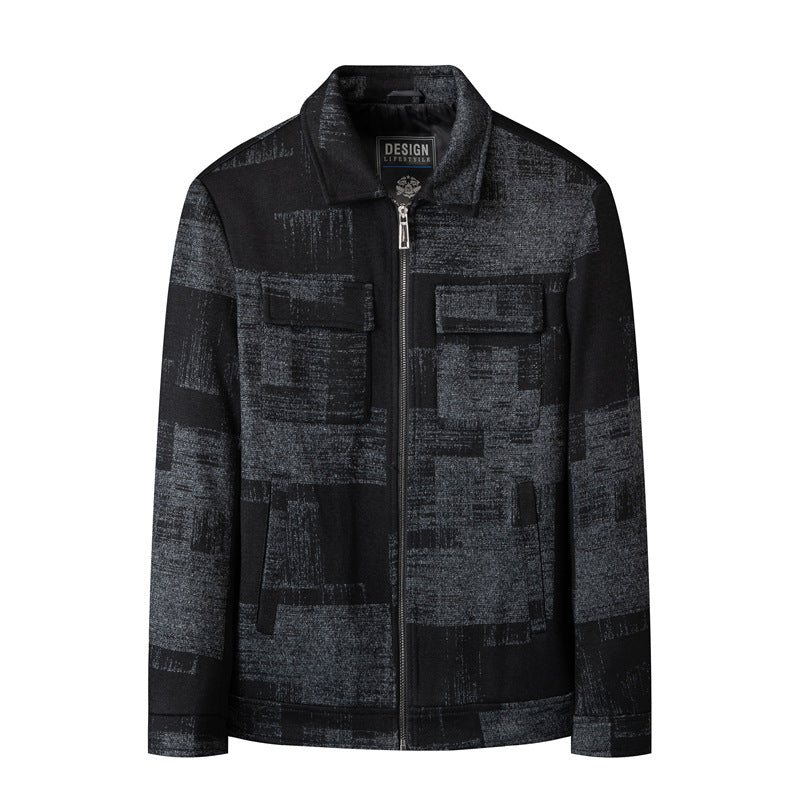 Herren Overshirt-Jacke im Hemdjackenstil mit grafischem Patchmuster und Reißverschluss Nord Taschen