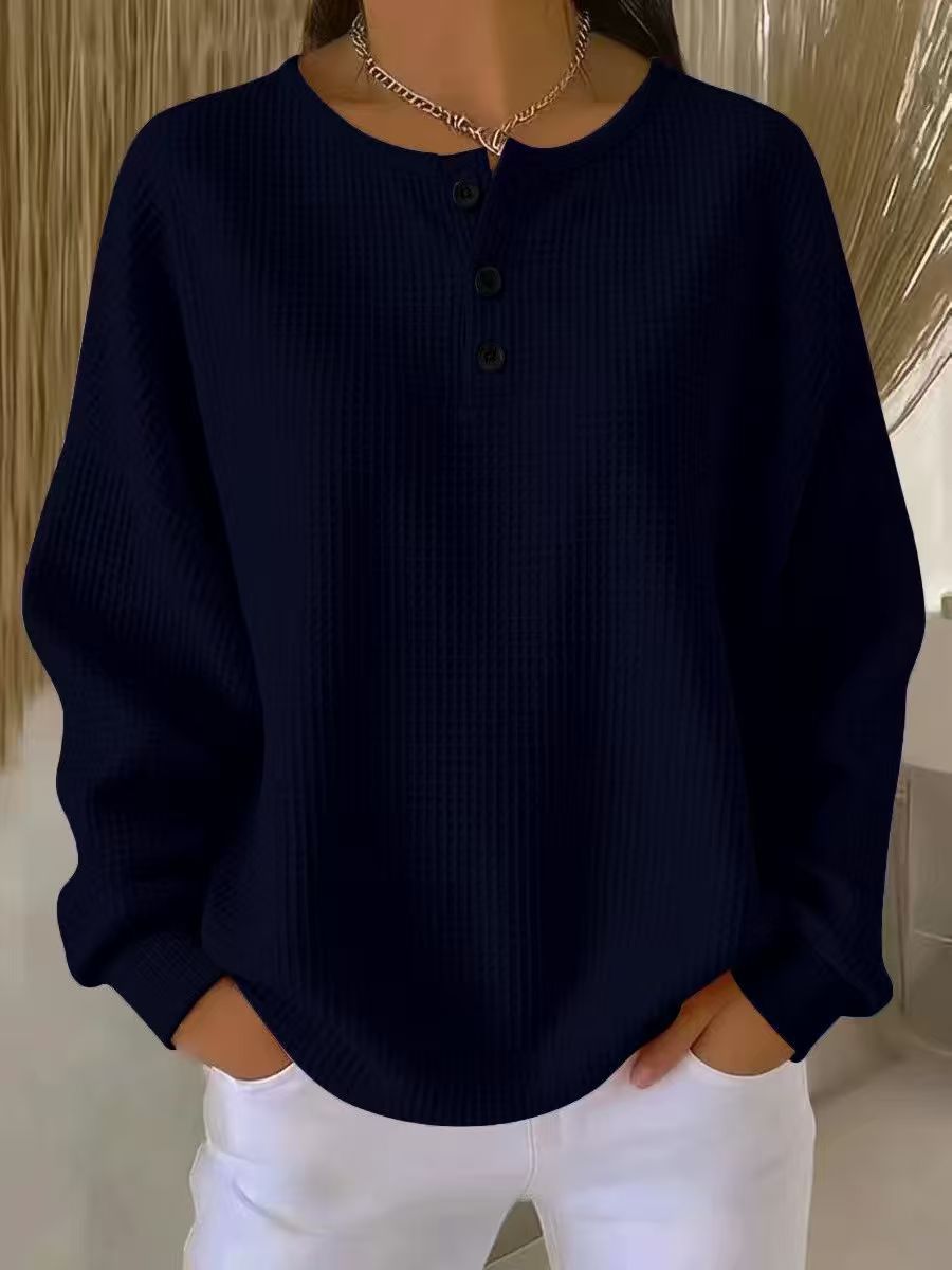 Damen Waffelstrick-Henley-Longsleeve mit Knopfleiste und Oversize-Passform Nord Taschen
