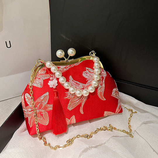 Damen elegante Clutch mit Perlenschmuck Nord Taschen