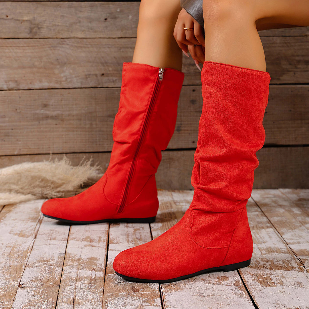 Damen nan kniehoher Slouch-Stiefel mit seitlichem Reißverschluss und flacher Profilsohle Nord Taschen