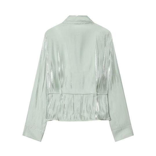 Damen Leichter Satin-Blouson im Crop-Schnitt mit Hemdkragen und Tunnelzug-Detail Nord Taschen