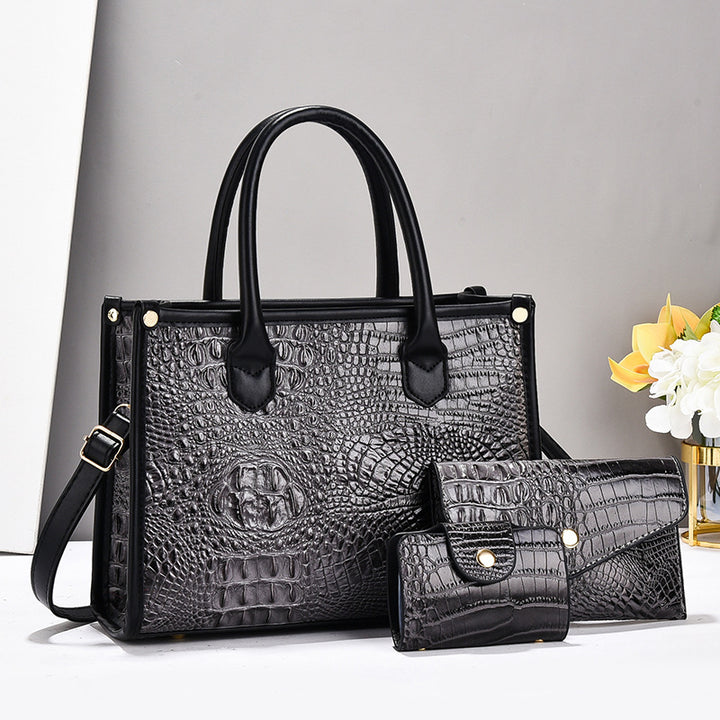 Damen Handtaschen-Set mit elegantem Krokodil-Leder-Look und abnehmbaren Zubehör Nord Taschen