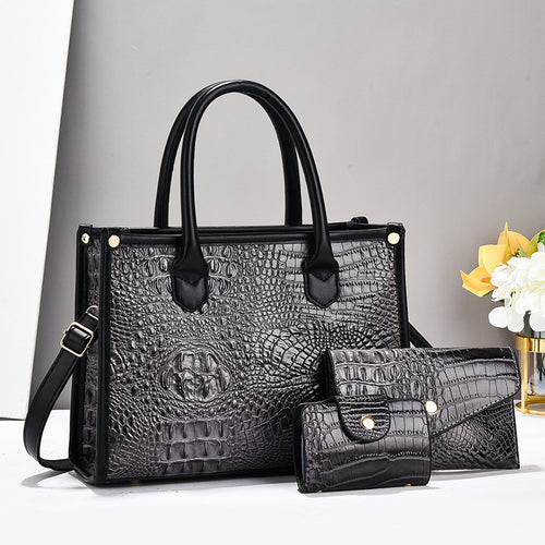 Damen Handtaschen-Set mit elegantem Krokodil-Leder-Look und abnehmbaren Zubehör Nord Taschen