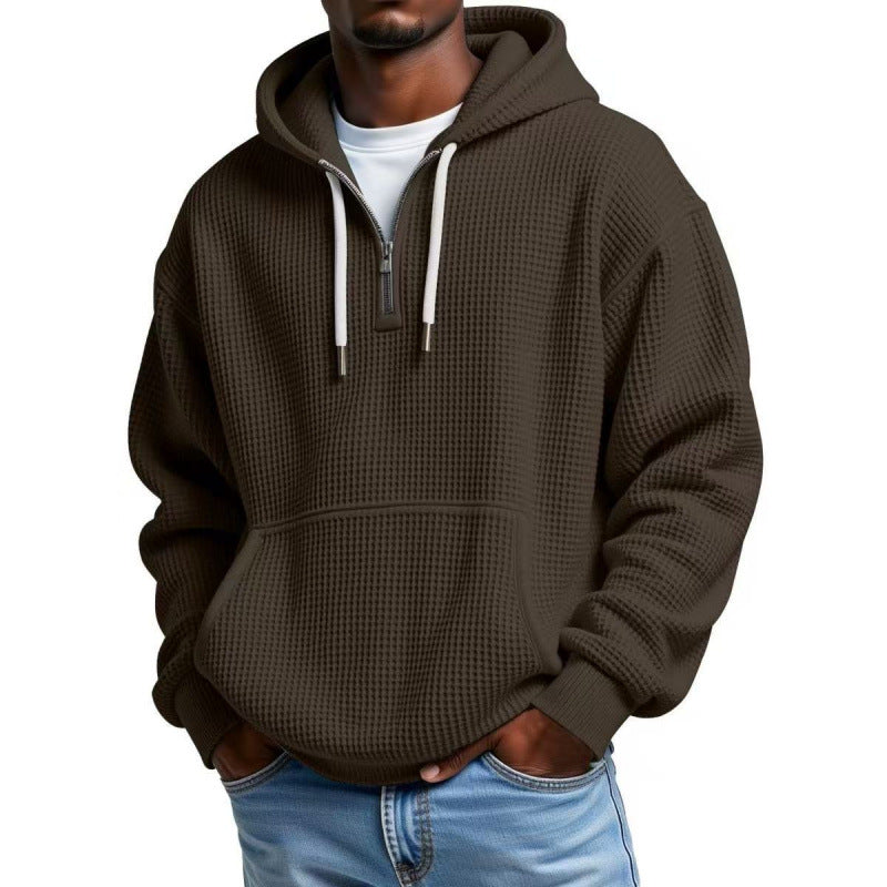 Herren Waffelstruktur-Hoodie mit halbem Reißverschluss und Kängurutasche Nord Taschen