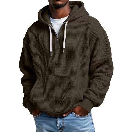 Herren Waffelstruktur-Hoodie mit halbem Reißverschluss und Kängurutasche Nord Taschen