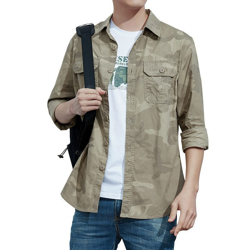Herren  lässige Camouflage-Hemdjacke mit aufgesetzten Brusttaschen und geradem Schnitt Nord Taschen