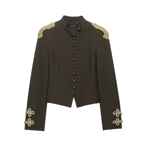 Damen Cropped Militärjacket mit Stehkragen, goldener Schulterkordel und Zierknopfleiste Nord Taschen