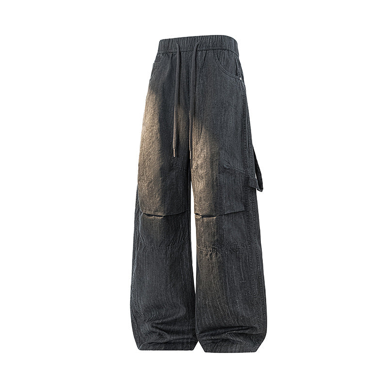 Damen Weite Leinenoptik Cargo-Bundhose mit Tunnelzug, Knieabnähern und asymmetrischer Seitentasche Nord Taschen