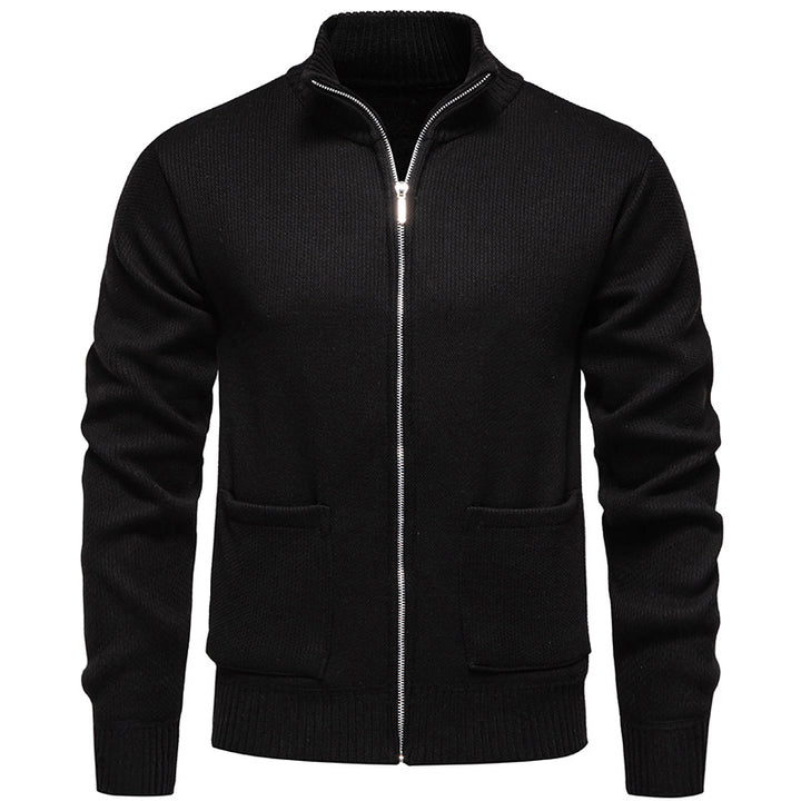 Herren feinstrukturierter Reißverschluss-Strickcardigan mit Stehkragen und aufgesetzten Taschen Nord Taschen