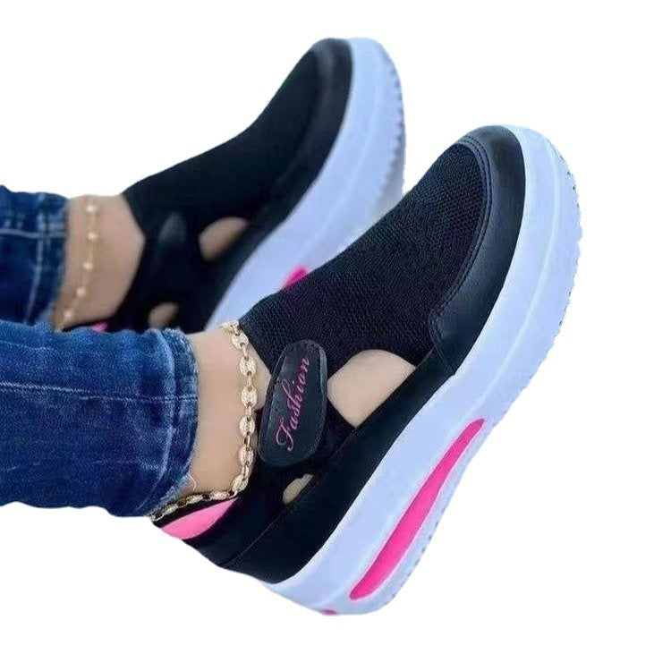 Damen  atmungsaktive Strick-Sneaker mit Klettverschluss, Cut-Outs und Plateau-Luftsohle Nord Taschen