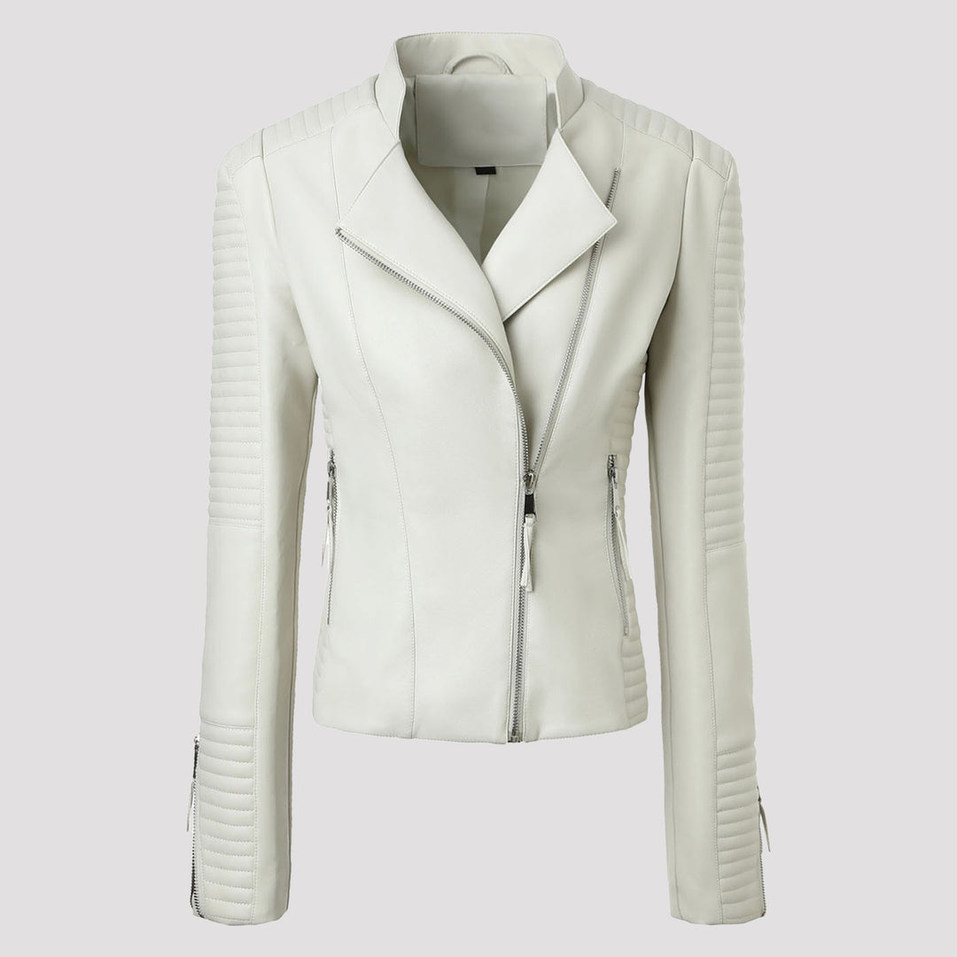 Damen Schmal geschnittene Bikerjacke mit gesteppter Ärmel- und Schulterpartie Nord Taschen