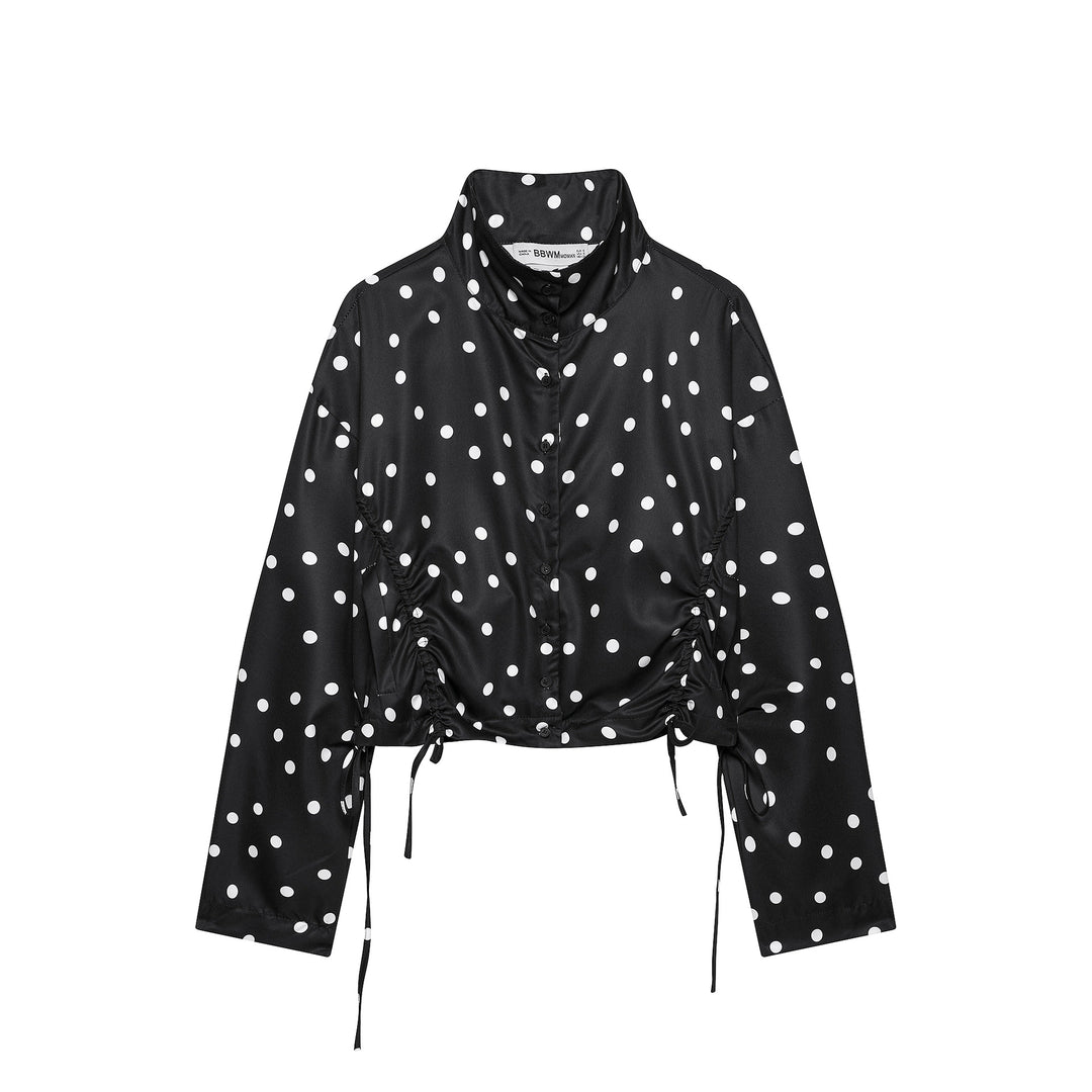 Damen Gepunktete Cropped Blousonjacke mit Stehkragen und Tunnelzug Nord Taschen