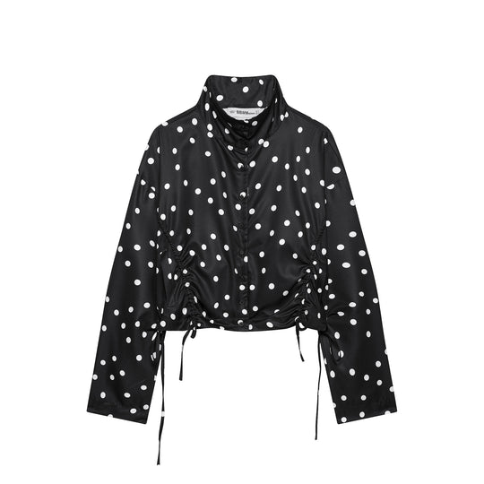 Damen Gepunktete Cropped Blousonjacke mit Stehkragen und Tunnelzug Nord Taschen
