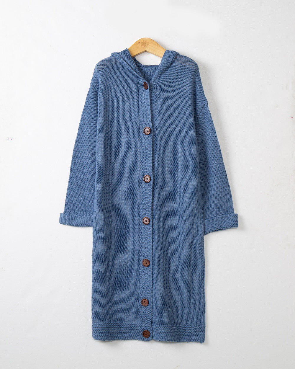 Damen Kapuzen-Longcardigan aus mitteldickem Rippstrick mit durchgehender Knopfleiste und lockerem Oversize-Schnitt Nord Taschen