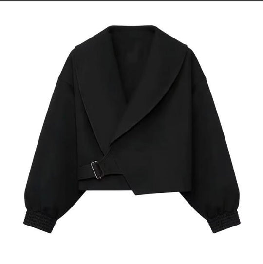 Damen 40+ Cropped Wickelblouson mit übergroßen Ballonärmeln und asymmetrischem Schnallenverschluss Nord Taschen