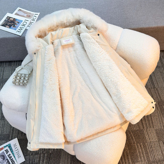 Damen nan kurze gefütterte Parka mit Kunstpelzkragen Teddyfutter Taillenzug und Multifunktions-Taschen Nord Taschen