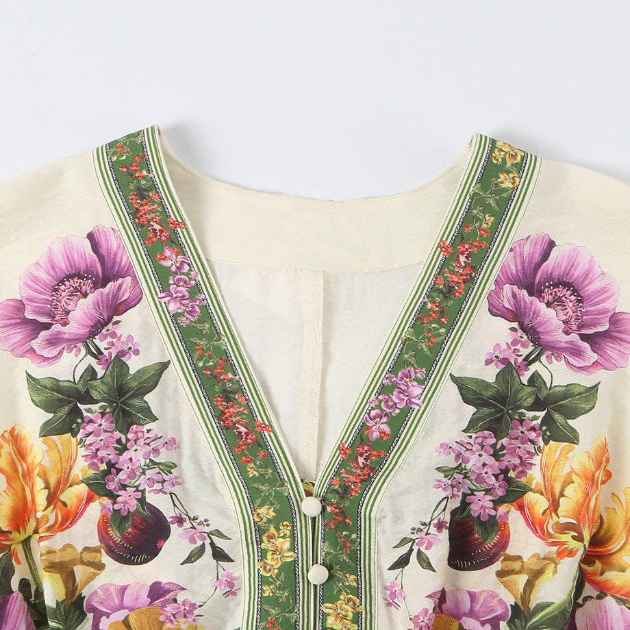 Damen Kurzkleid im Kimono-Stil mit Taillengürtel und V-Ausschnitt Nord Taschen