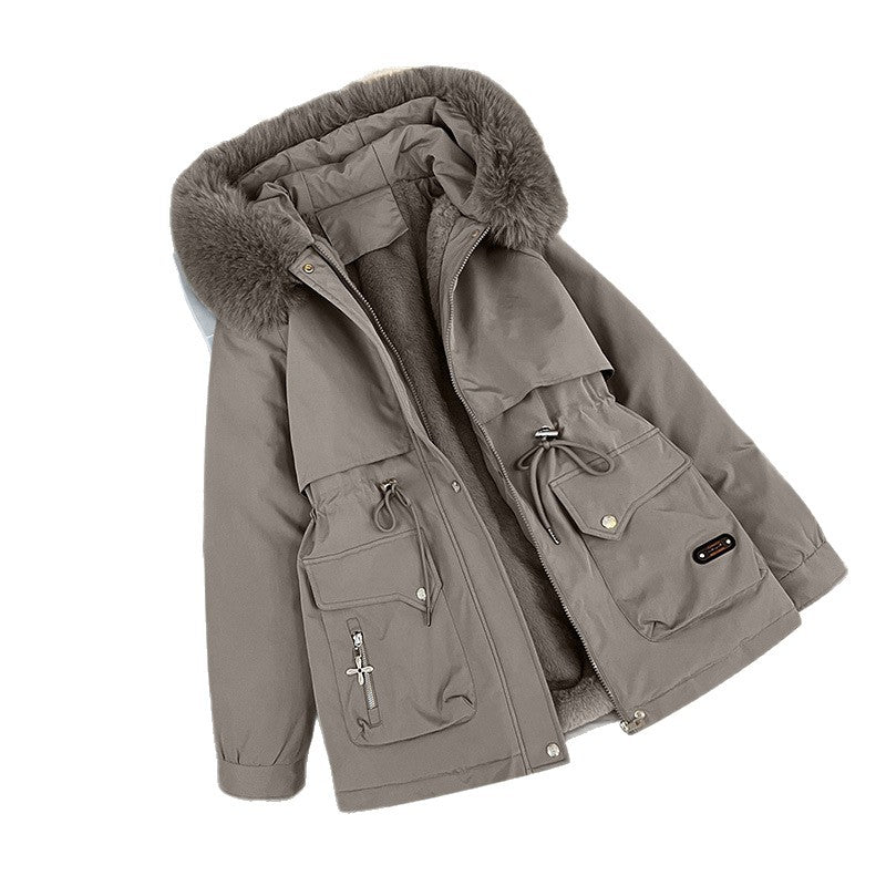 Damen nan wattierter Parka mit abnehmbarer Kunstfellkapuze, Teddyfutter und taillierbarem Kordelzug Nord Taschen