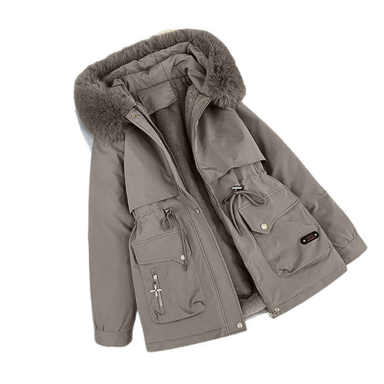 Damen nan wattierter Parka mit abnehmbarer Kunstfellkapuze, Teddyfutter und taillierbarem Kordelzug Nord Taschen